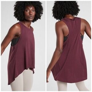 Athleta Essence Hi Lo Tank Relaxed Fit Solid Burgundy‎ Womens Small